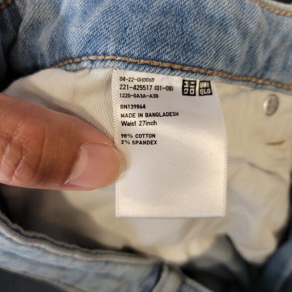 Uniqlo Women Blue 10" High Waisted Distressed Raw Hem Stretch Jeans Size 27 - Picture 10 of 11